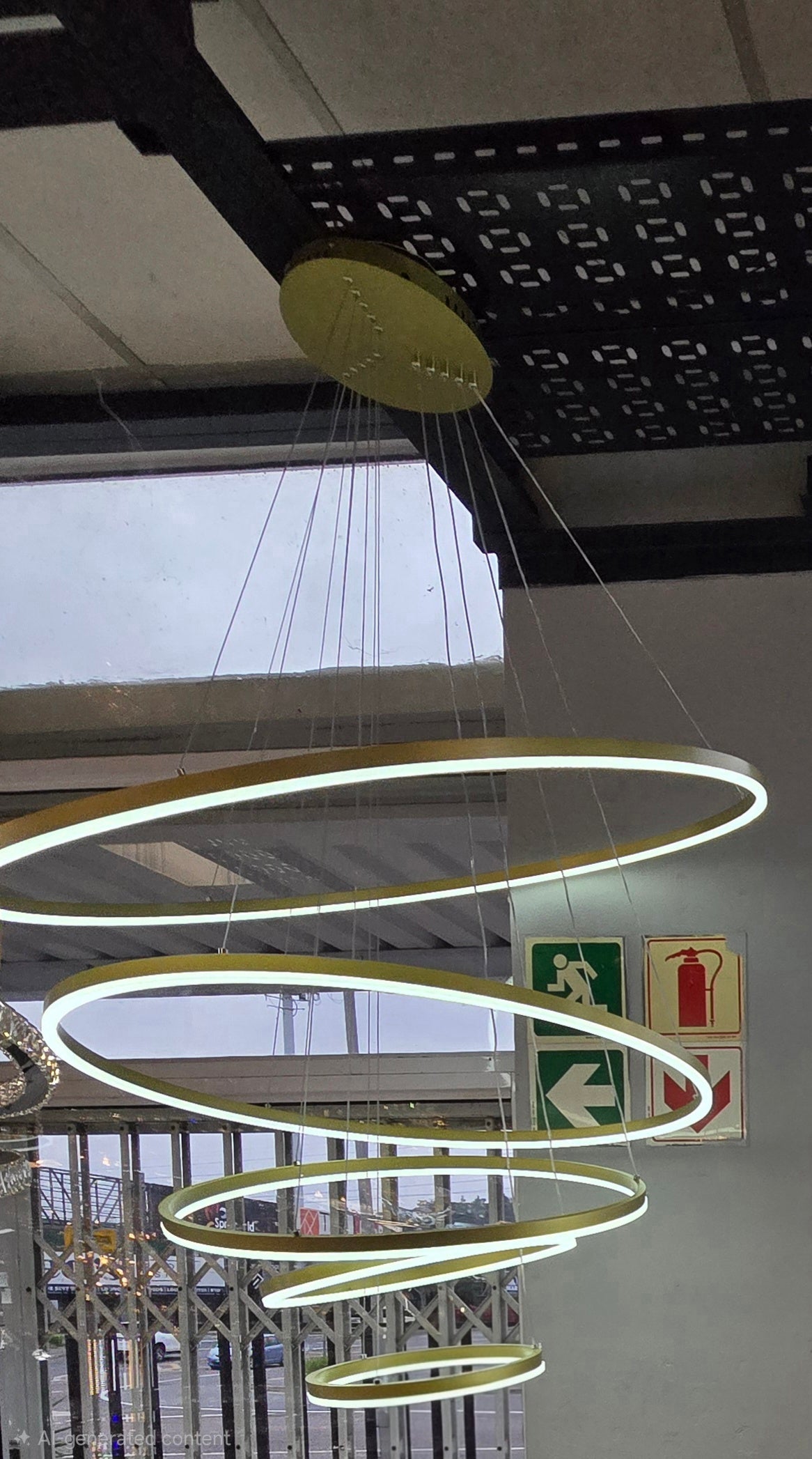 Pendant light with 3 gold rings