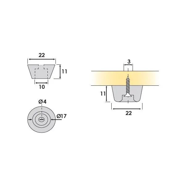 Rubber Foot, Black, 12 Pieces