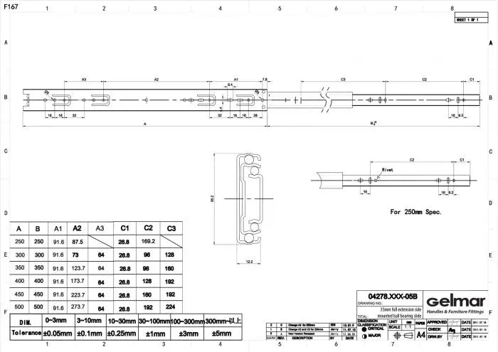 Runner, 35mm Full Extension Ball Bearing, 300mm, H35, 20kg Capacity, 2 Pieces