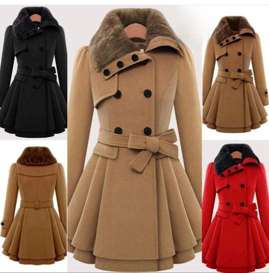 Women's Woolen Coat Double Breasted Lapel Long Coat