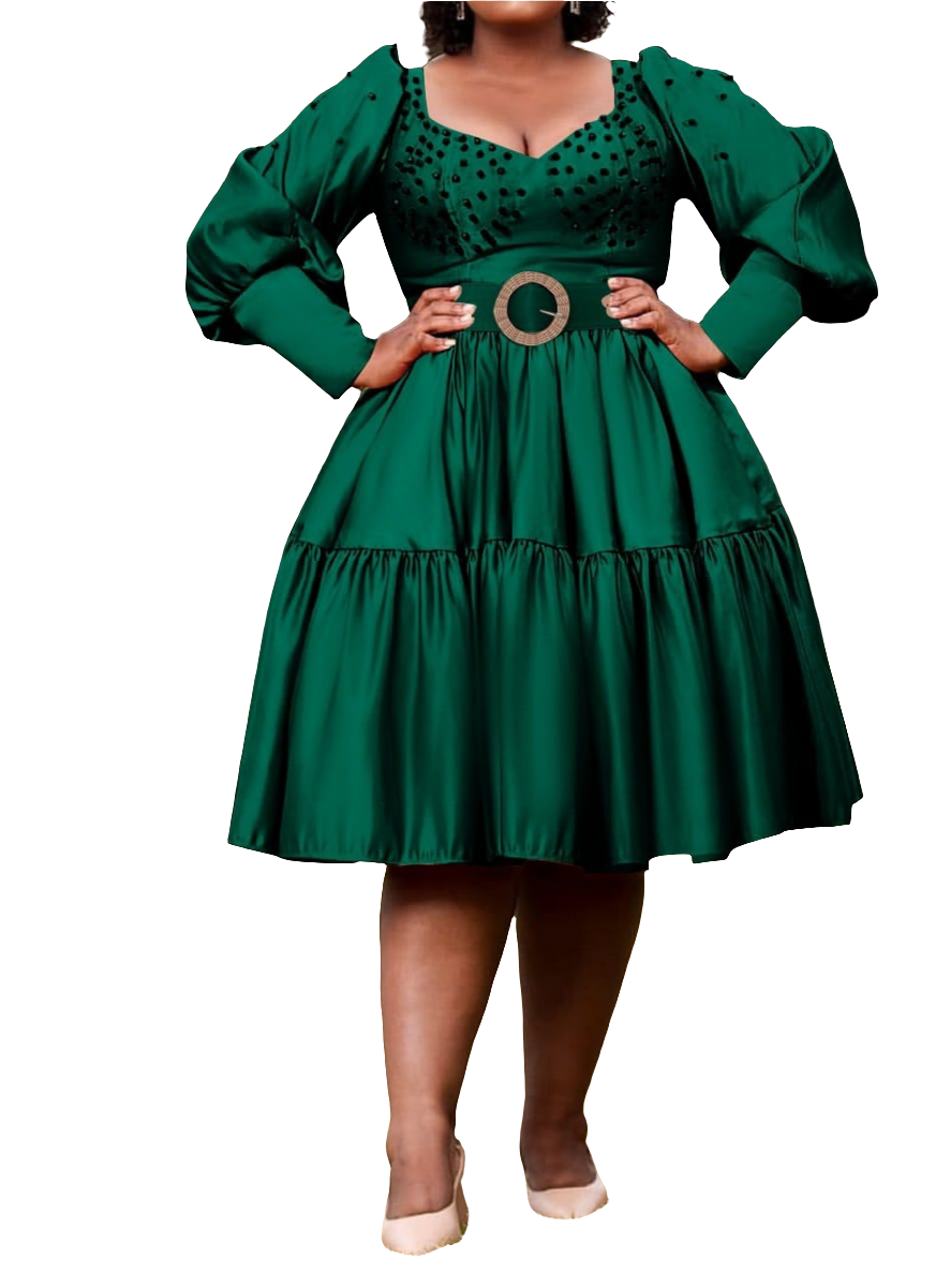 Dutch satin balloon sleeves women's dress