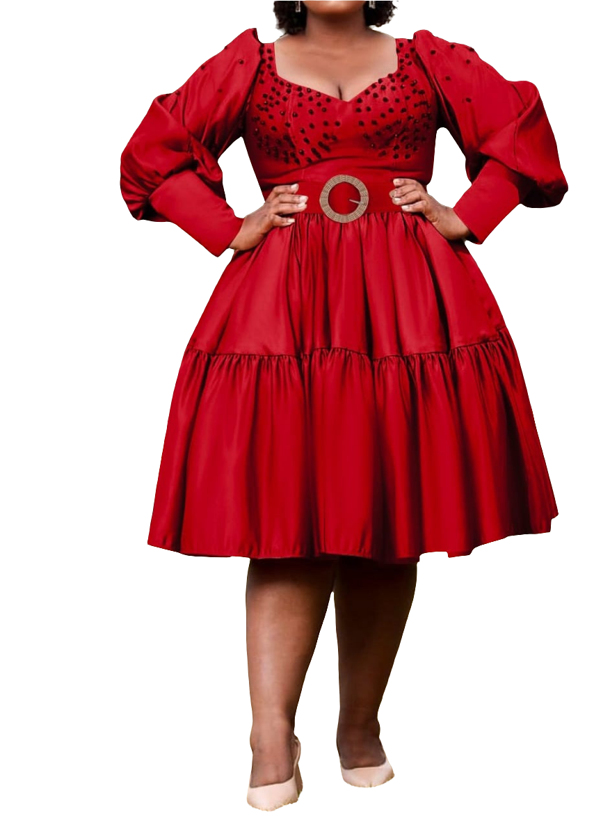 Dutch satin balloon sleeves women's dress