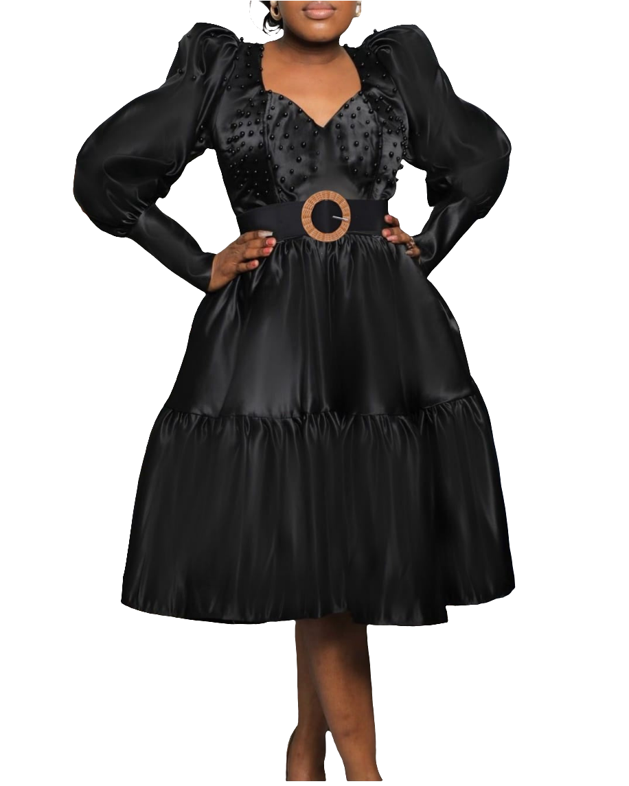 Dutch satin balloon sleeves women's dress