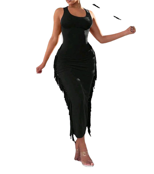 Sexy Vacation Style Side Tassel High Stretch Knit Dress Spring Women Clothes Beach