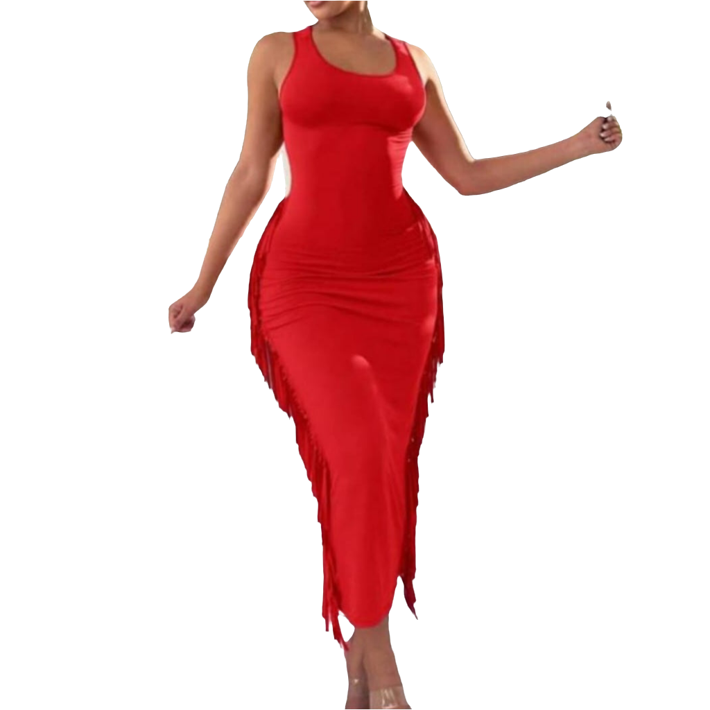 Sexy Vacation Style Side Tassel High Stretch Knit Dress Spring Women Clothes Beach