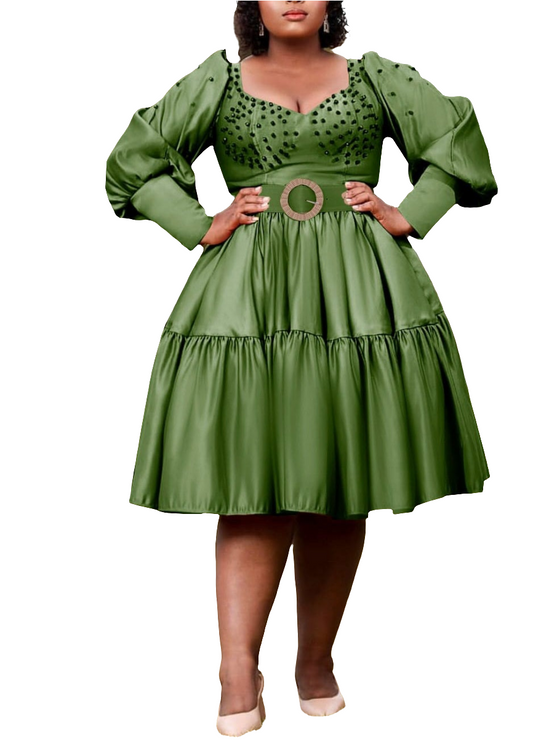 Dutch satin balloon sleeves women's dress