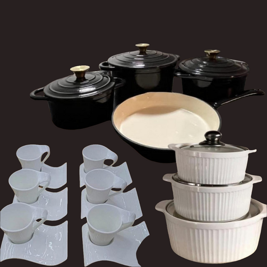 7 pcs iron pots set+3pcs ceramic pots set + 12 pcs tea set