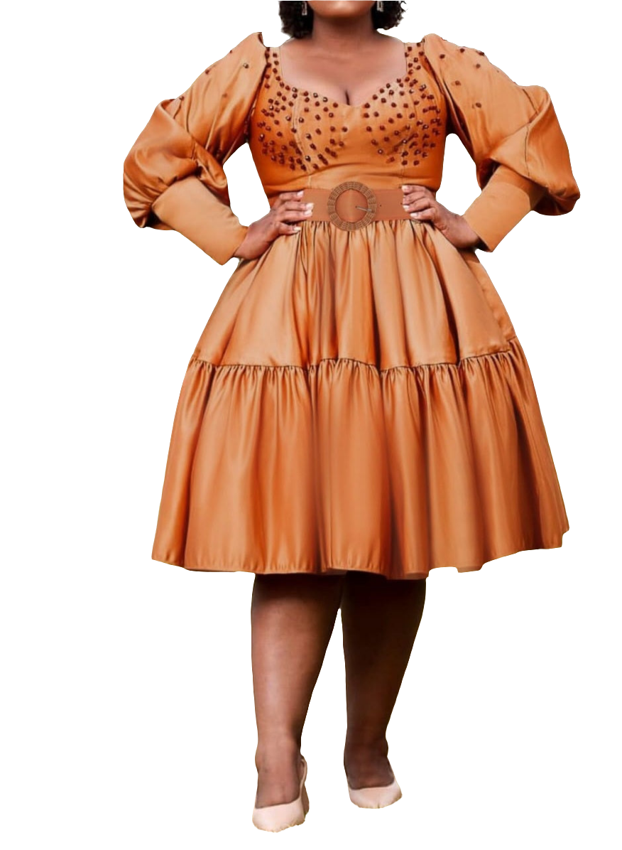 Dutch satin balloon sleeves women's dress