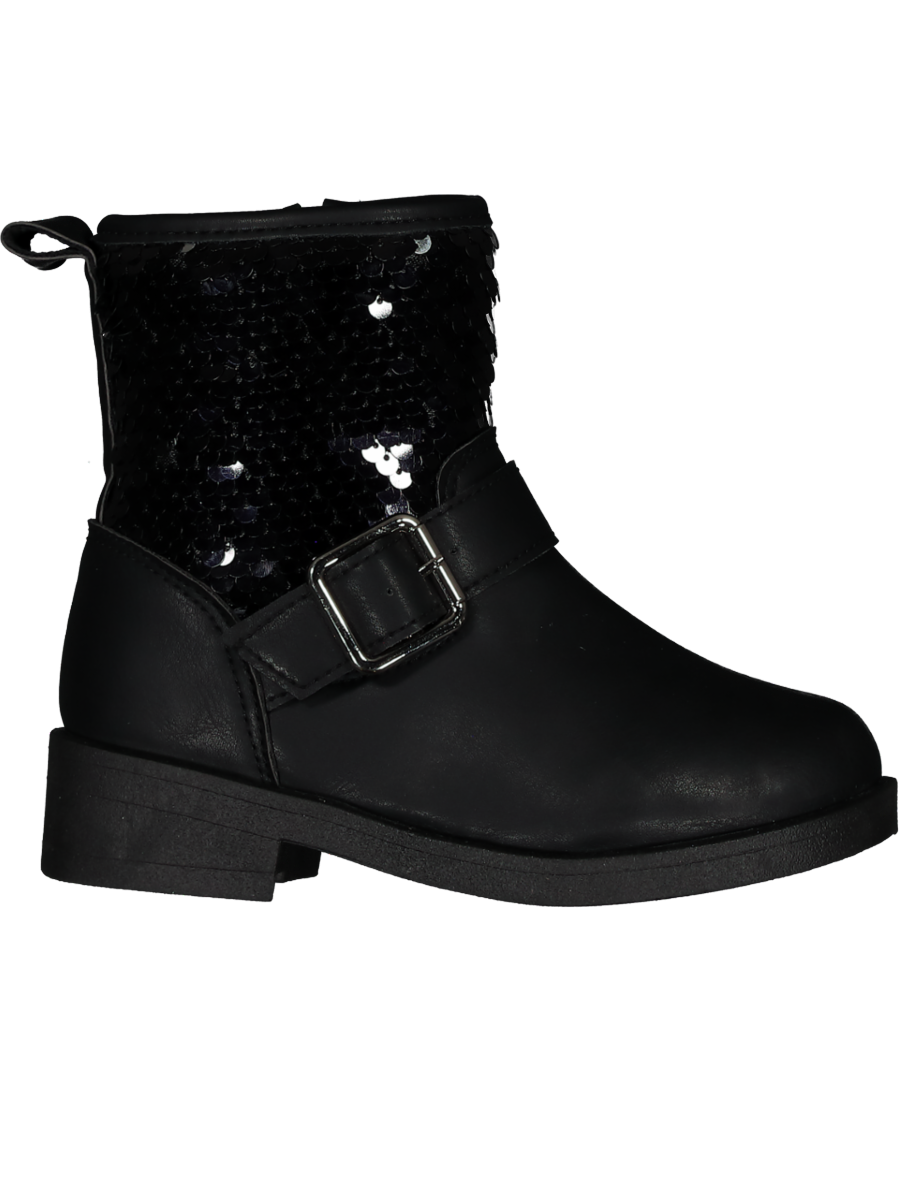 Kids Black Buckle Strap Ankle Boot