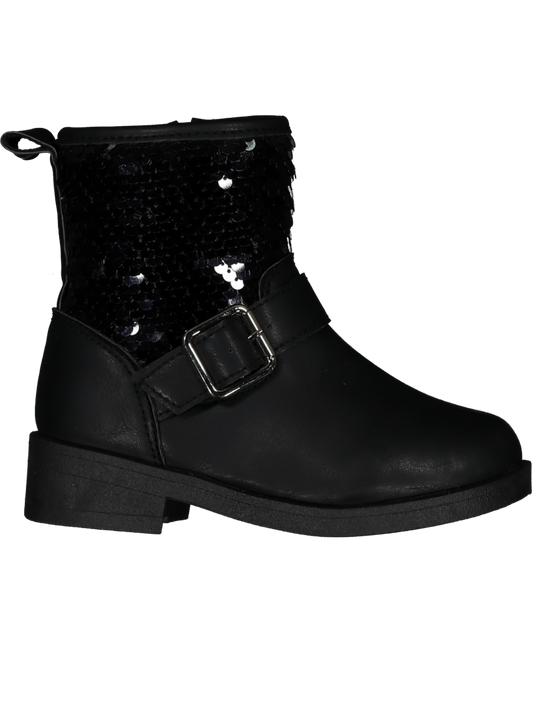 Kids Black Buckle Strap Ankle Boot