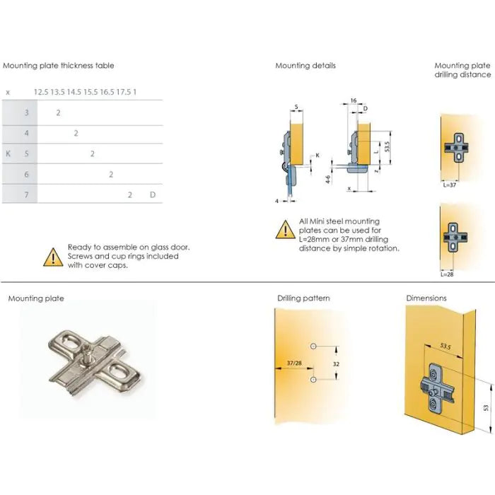 Mini Hinge 95 Cranking 0mm (for glass doors)