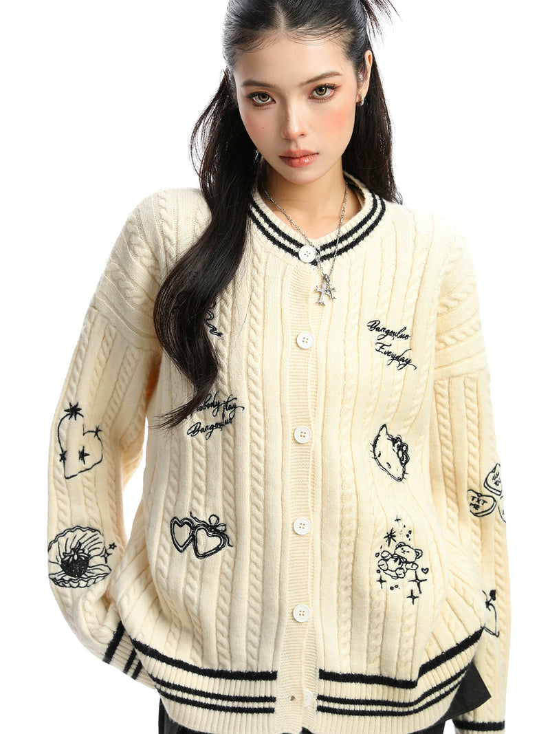 A. Hello Kitty Varsity Knit Cardigan - Pinky Dollz