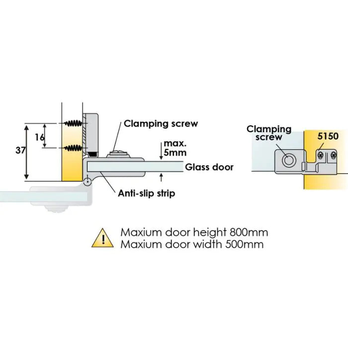 Glass Door Hinge, Chrome Plated, 2 Pieces