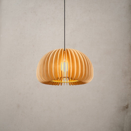 Wooden pumpkin pendant light