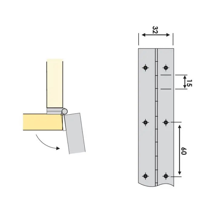Piano Hinge, Stainless Steel, 1m