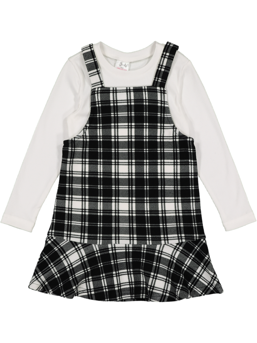 Kids Black And White Pinafore Dress