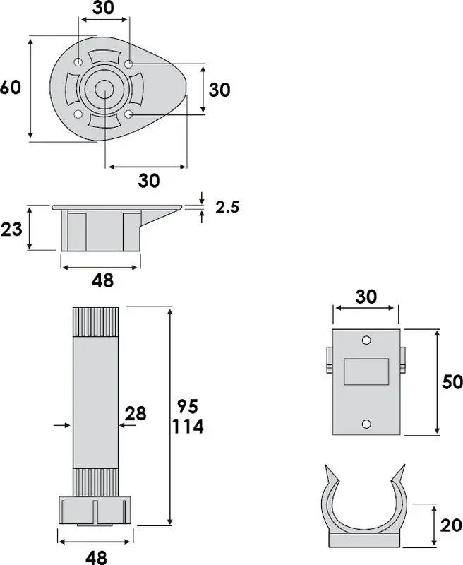 Kitchen Leg, Adjustable, H98mm - 122mm, 4 Pieces with Clips