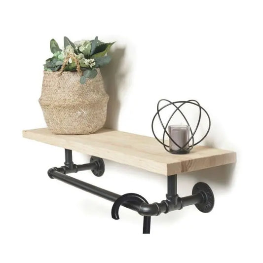Industrial Pipe Shelf Support/Rail Set, Black