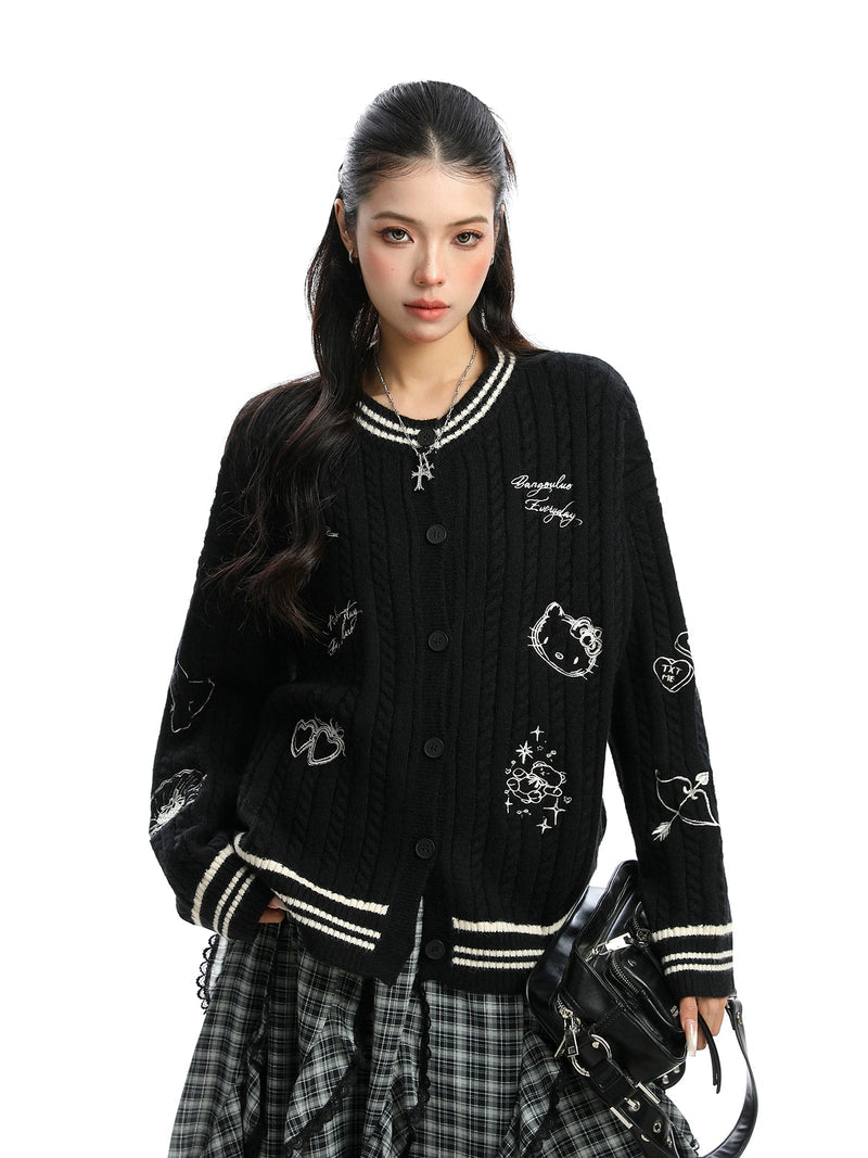 A. Hello Kitty Varsity Knit Cardigan - Pinky Dollz