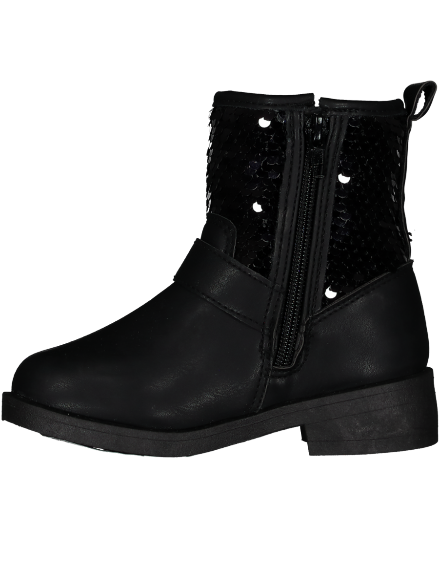 Kids Black Buckle Strap Ankle Boot