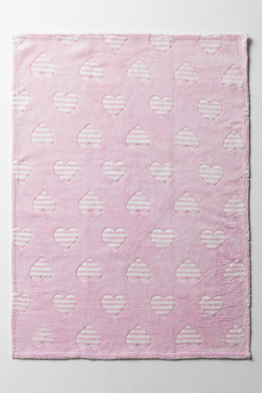 Heart Coral Fleece Blanket Pink